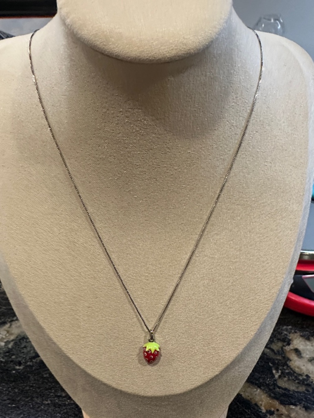 Silver Strawberry Pendant Necklace - Lime & Red